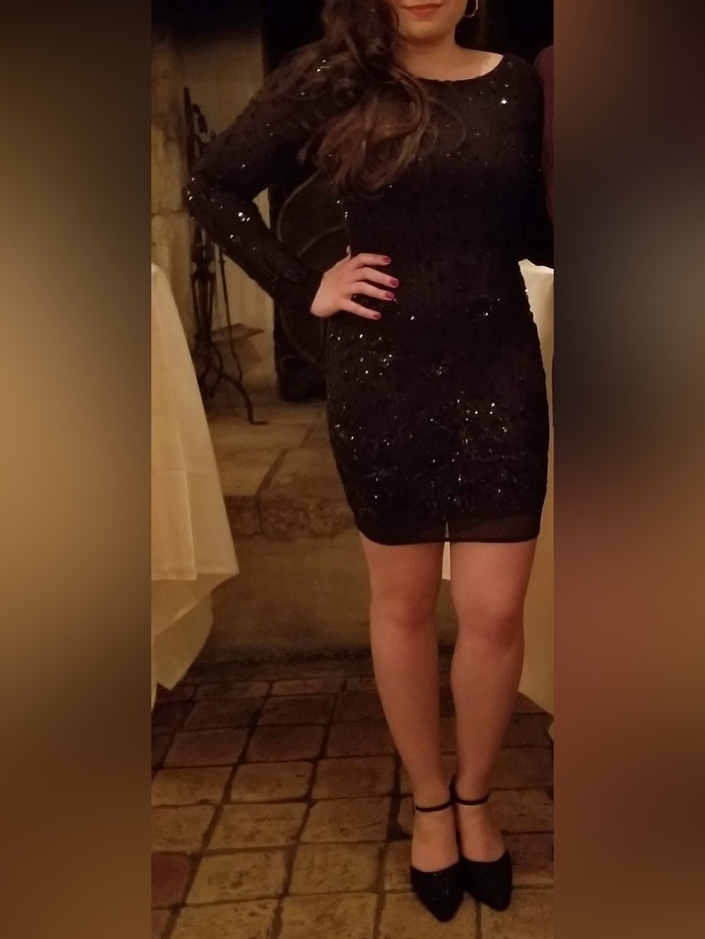 Lulu's Black Sequin Beaded Long-Sleeve Mini Dress